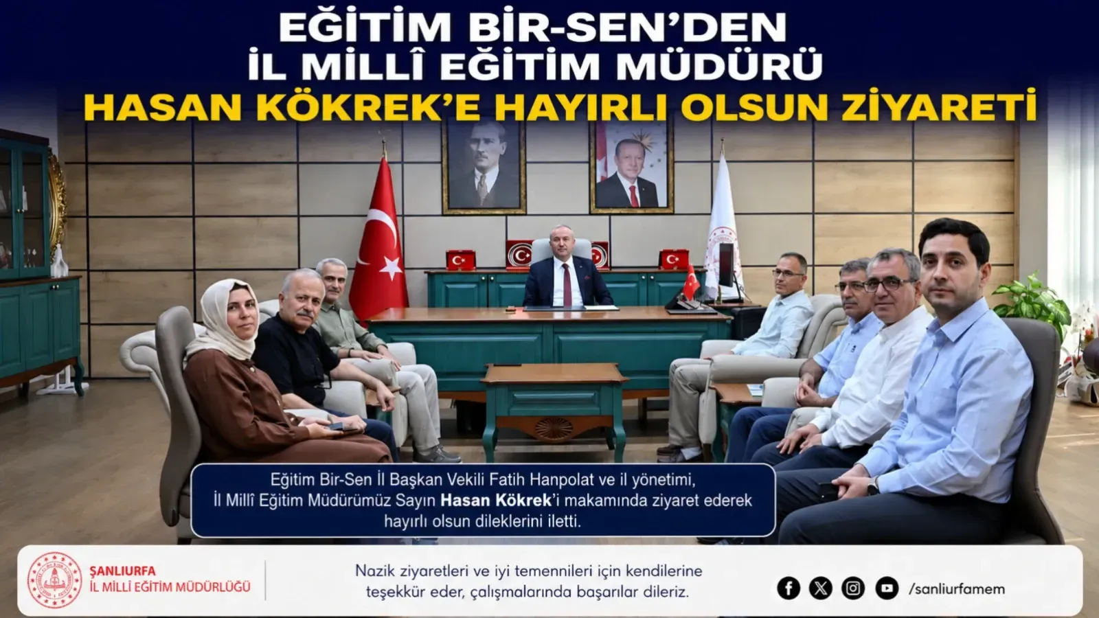 Eğitim Bir-Sen’den İl Millî Eğitim Müdürü Hasan Kökrek’e Hayırlı Olsun Ziyareti