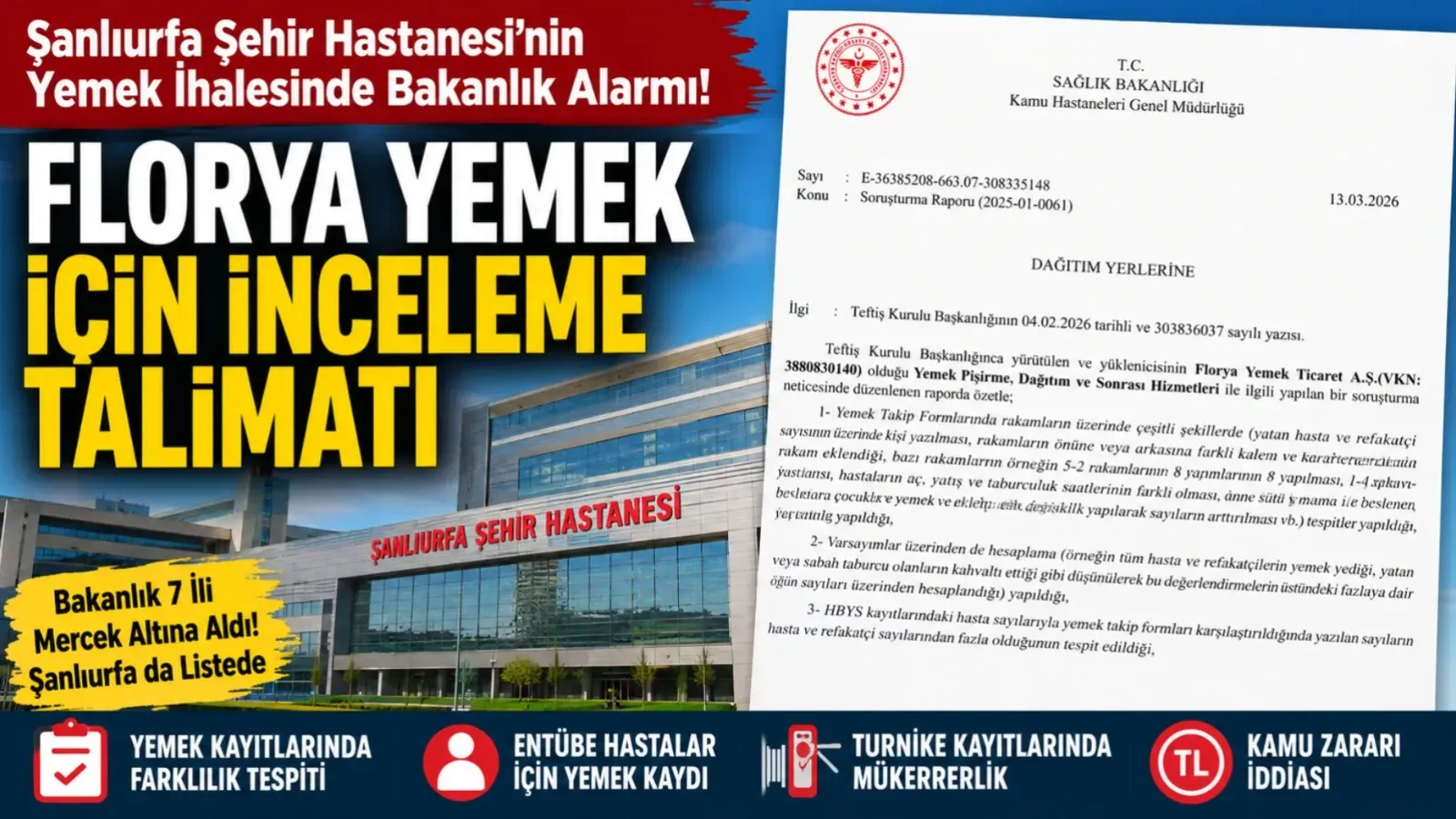 Şanlıurfa Şehir Hastanesi’nin Yemek İhalesinde Bakanlık Alarmı: Florya Yemek İçin İnceleme Talimatı